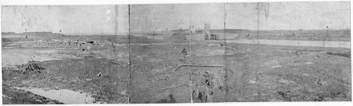 De aanleg van een sluis tussen 1870 en 1880.